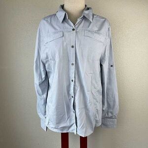 Women's Light Blue Pinstripe Button-Front Blouse
